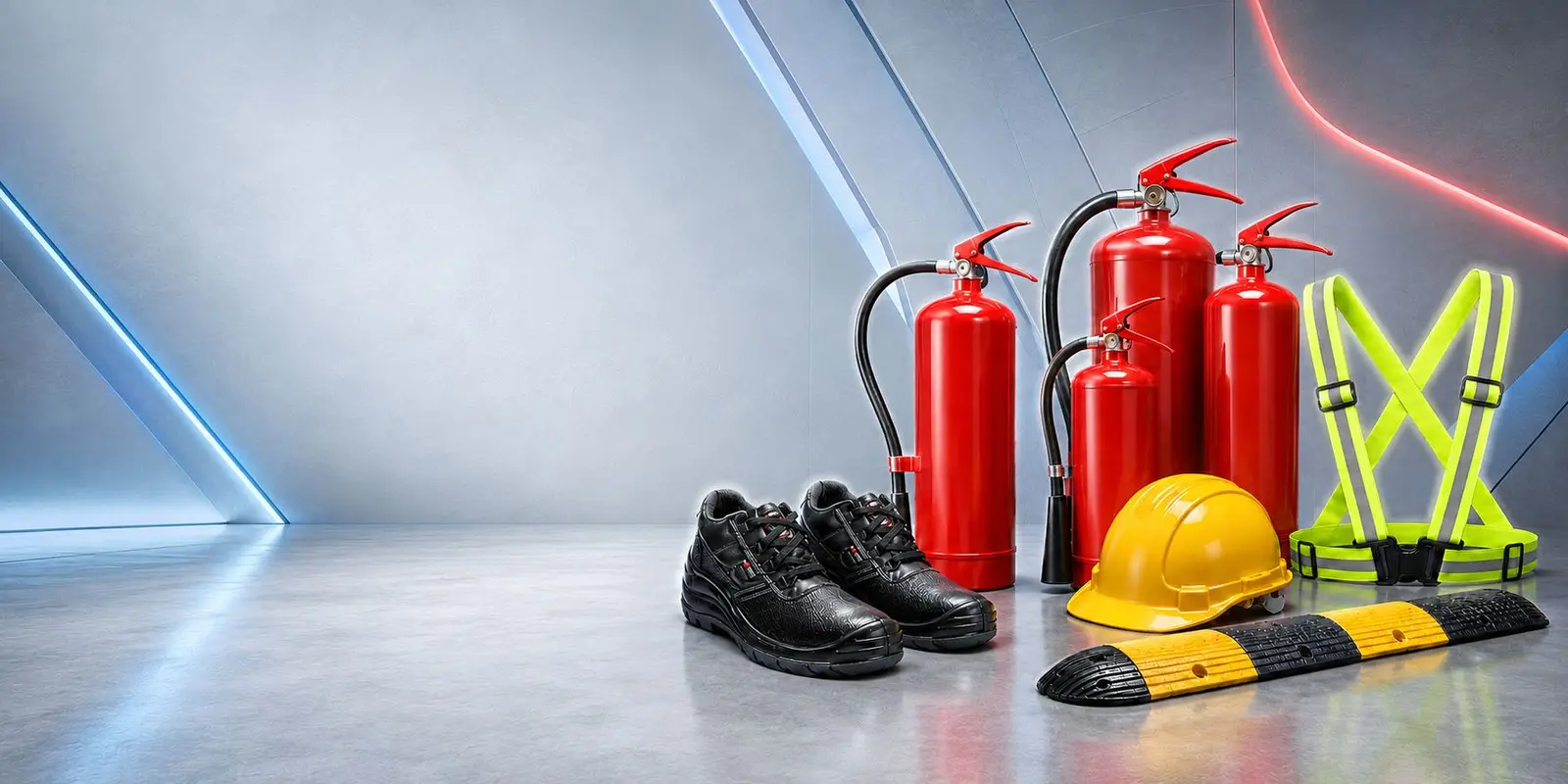Portable fire extinguishers arranged for product display