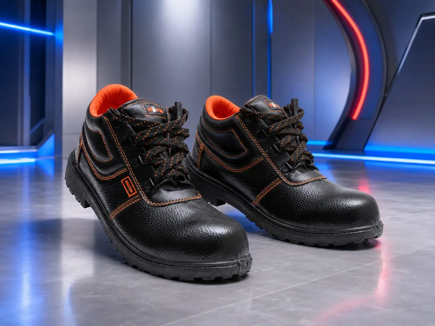 Black lace-up industrial safety shoe